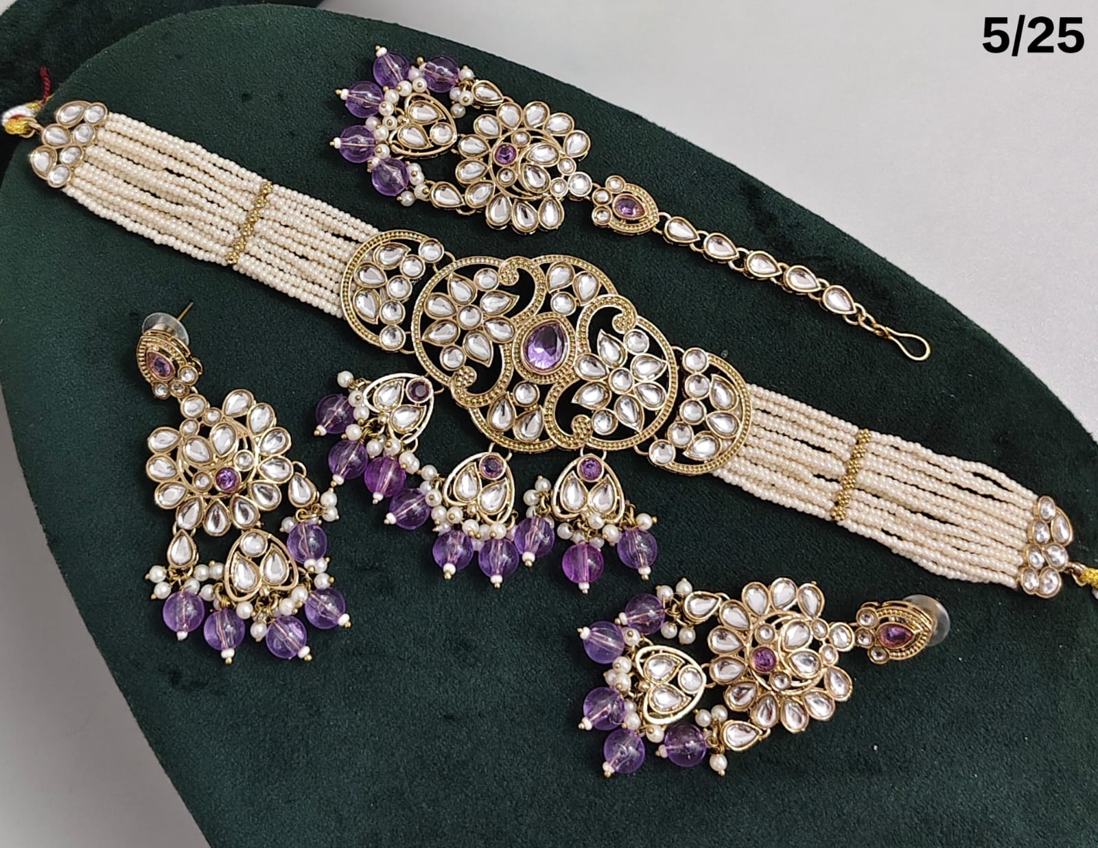 Pearl Work Kundan Choker Necklace Set